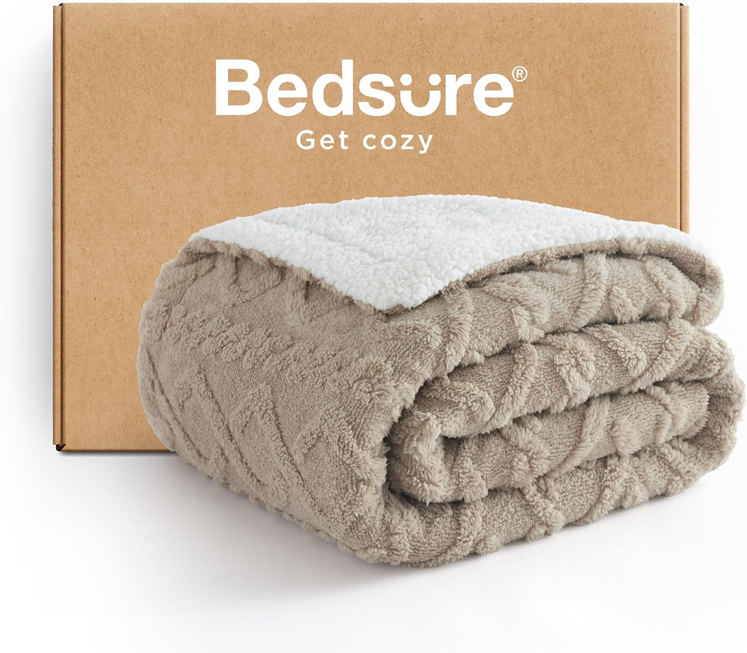 Bedsure Sherpa Fleece Throw Blanket for Couch - Soft Fluffy & Cozy Cable Jacquard Tufted Throw Blankets for Women Gift, Thick Warm Blanket for Winter and All Seasons, Beige, Large